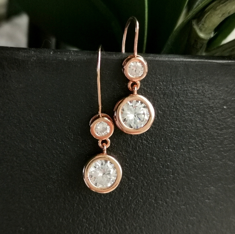 14k Rose gold On Sterling silver CZ dangle drop earrings 🆕